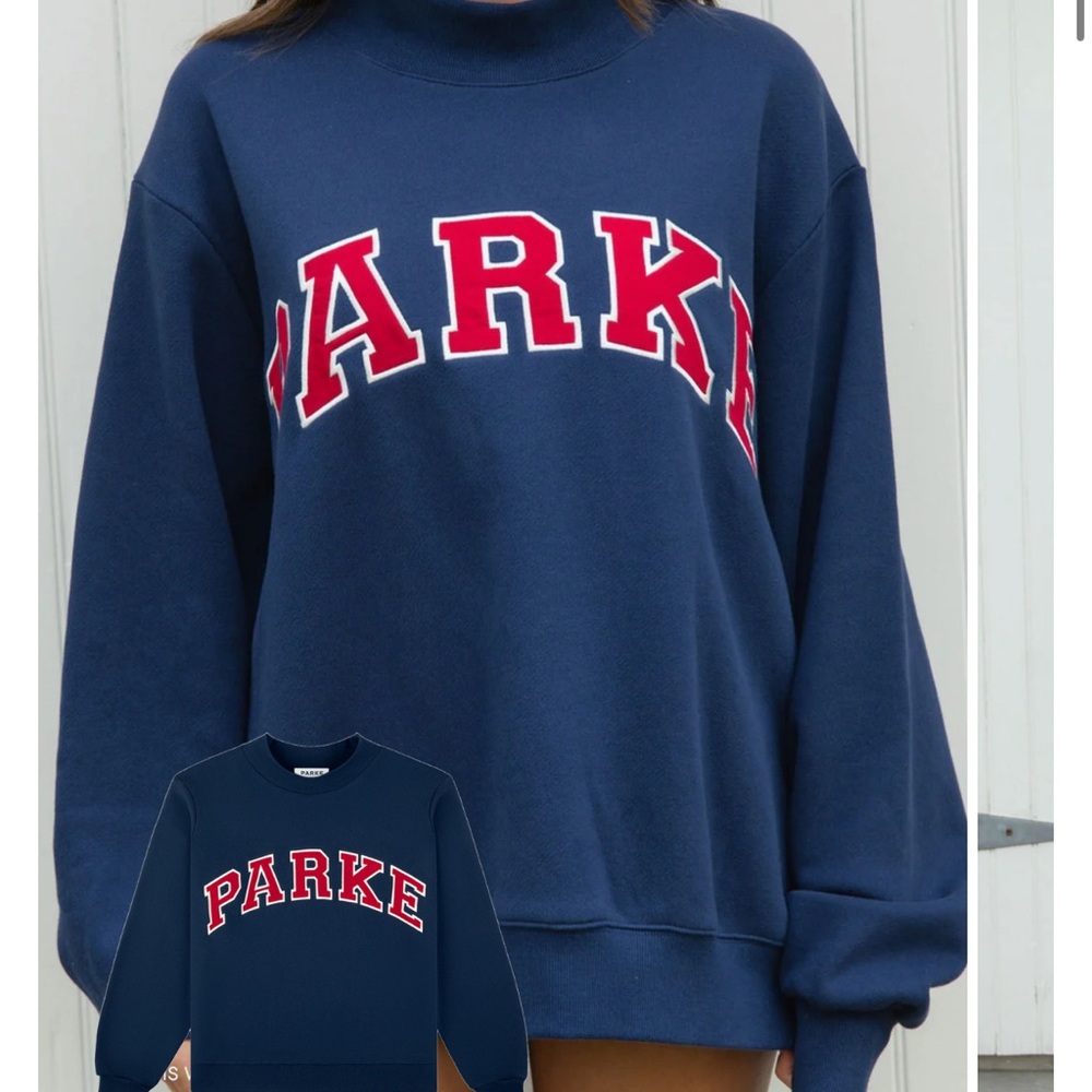 Navy Blue Sweatshirt with Red Lettering